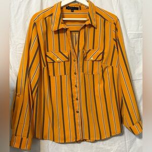 Striped Yellow Button-Up Women's Top